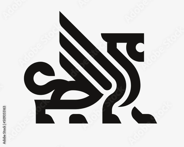 Fototapeta Winged lion modern logo. King heraldic emblem design editable for your business. Vector illustration.
