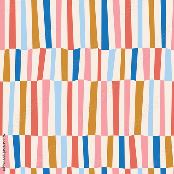 Fototapeta Seamless Repeat Modern Irregular Hand Drawn Grid Geometric Vertical Stripe Circus Pattern