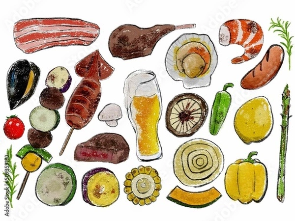 Obraz 焼き焼きバーベキューイラストセット