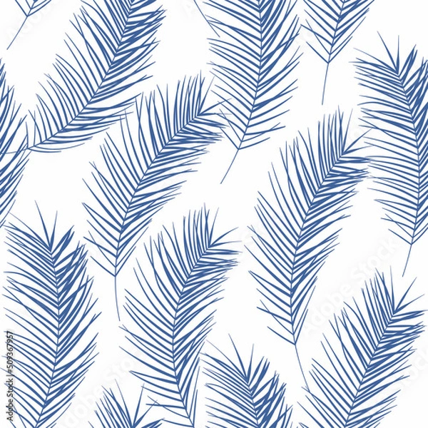 Fototapeta Tropical pattern, palm leaves seamless vector background. Exotic plant jungle print. Leaves of palm tree.