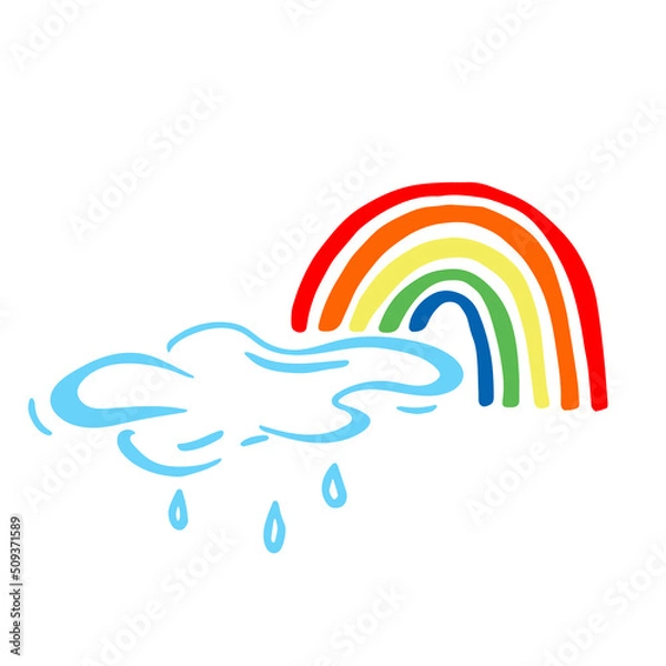 Obraz Vector Hand drawn bright rainbow with clouds