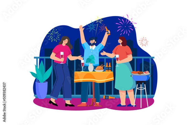 Fototapeta New year’s Eve Illustration concept. Flat illustration isolated on white background