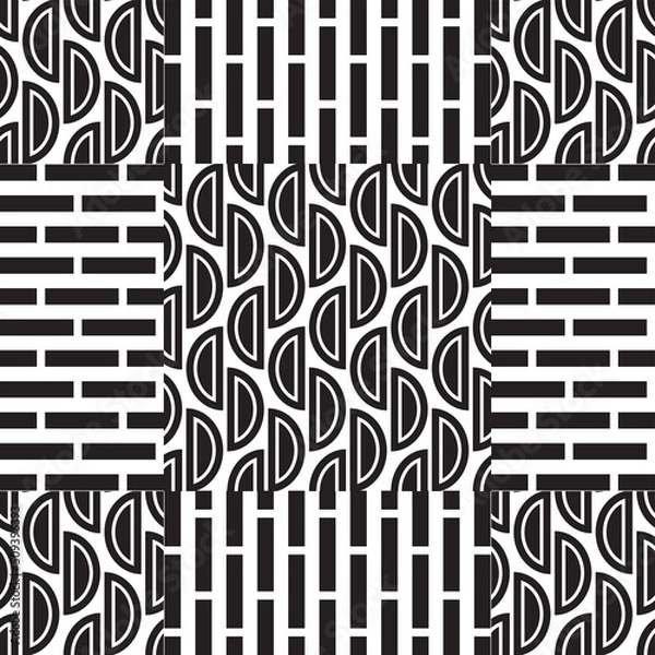 Fototapeta Seamless Geometric Brick and Oval Design Pattern in Black and White for Fabric and Textile Print