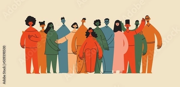 Fototapeta Flat illustration of a group containing inclusive and diversified people all together without any difference.