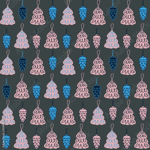 Fototapeta christmas background christmas tree decorations and cones vector seamless pattern