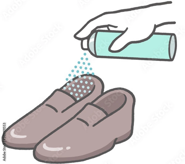 Fototapeta 臭いが気になる革靴に、消臭スプレーを吹きかける