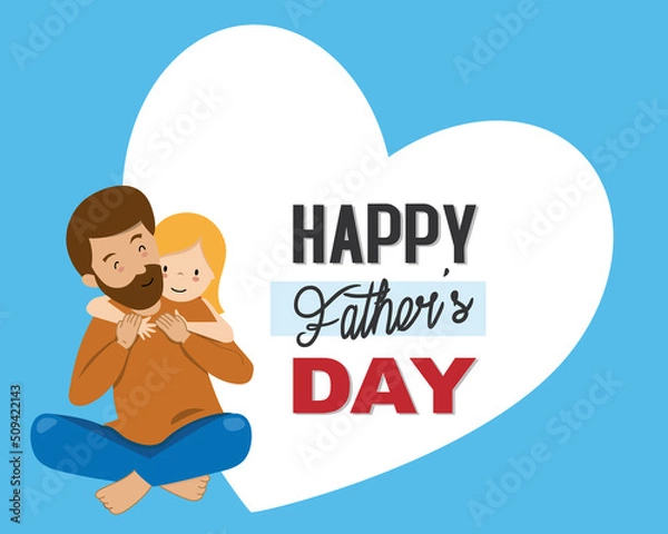 Fototapeta Happy Father's day card. Father and daughter hugging. Space for text	
