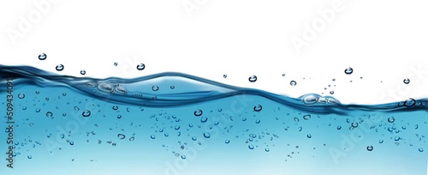 Fototapeta Transparent water waves with air bubbles and sunbeams on transparent background. Vector illustration