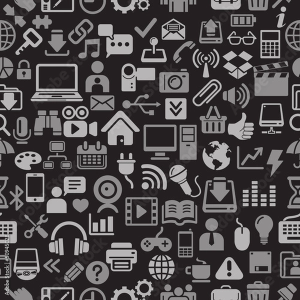 Fototapeta Black color Icons for Web, Applications and Tablet Mobile Seamle