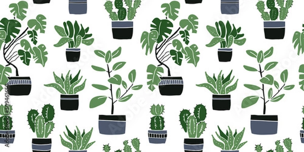Obraz Home potted plants seamless pattern. Indoor flowers. Pattern in earthy and natural colors in boho style