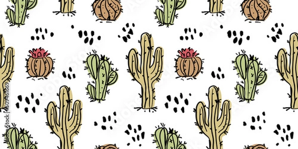Obraz cute hand-drawn seamless pattern with cactus