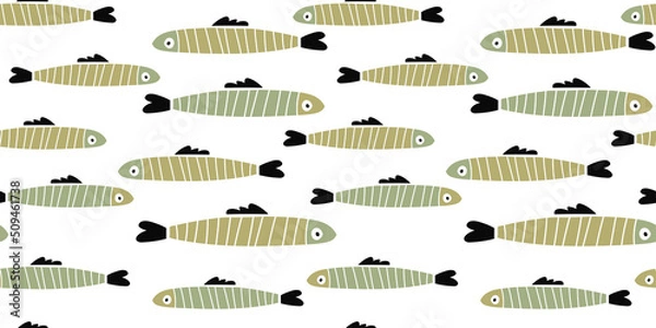 Obraz Flat simple colorful funny cute seamless pattern with a fish . For printing baby textile, fabrics, design, decoration, gift wrapping, paper, baby shower, greeting card, notepad, scrapbooking