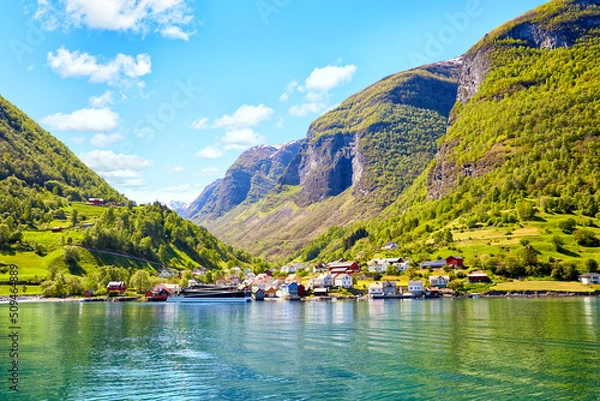 Obraz Small village Undredal near Flam, Aurlandsfjord, part of Sognefjord, Norway