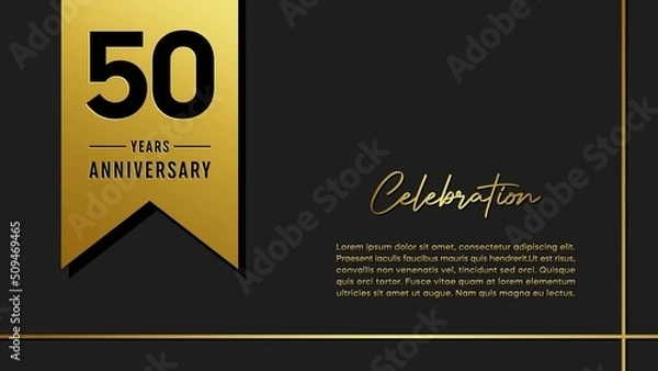 Fototapeta 50 years anniversary logo with golden ribbon for booklet, leaflet, magazine, brochure poster, banner, web, invitation or greeting card. Vector illustrations.