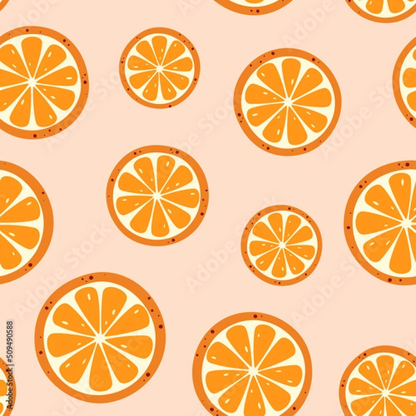 Fototapeta Seamless pattern with orange slices on a pink background