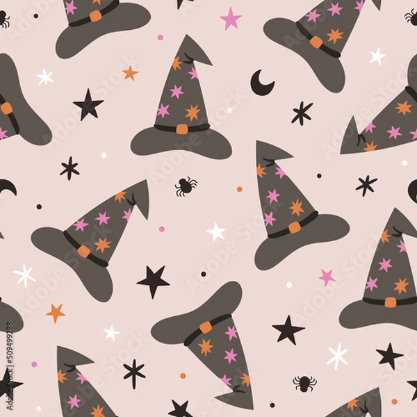 Obraz Halloween pattern. Witch hat. Halloween background