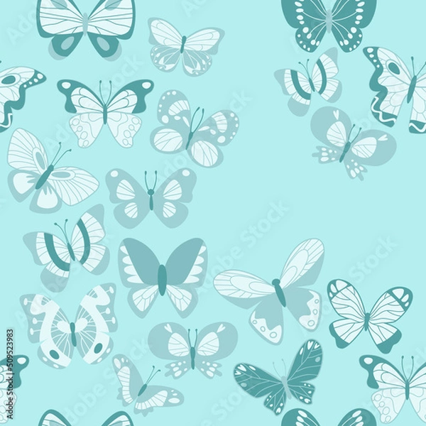 Fototapeta vector illustration for seamless blue background with butterfly in cute cartoon style