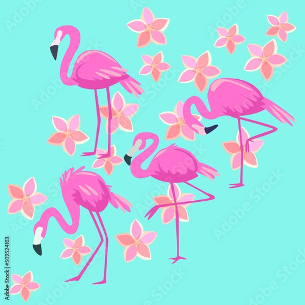 Obraz vector illustration of flamingo and flower in cute cartoon style