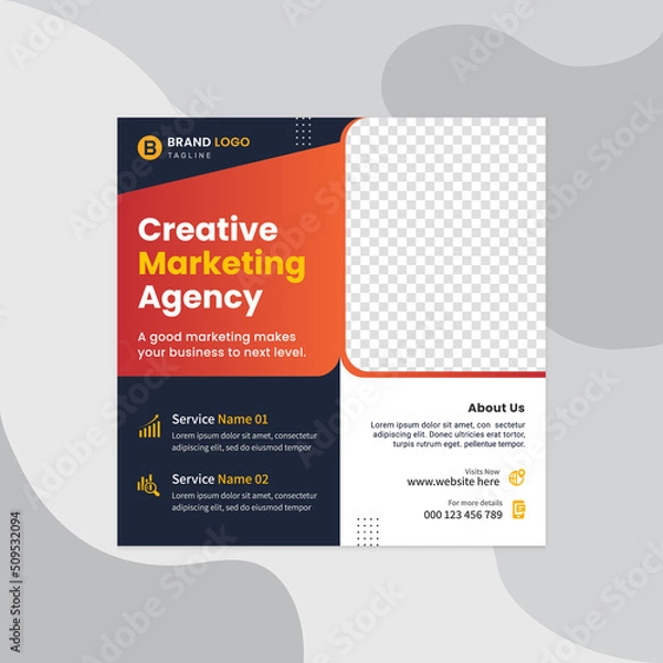 Fototapeta Digital marketing lives webinar and business social media post template. Marketing social media post design or square social media post banner. Marketing agency social media post template pro vector.