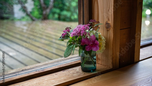 Obraz 窓際の赤い花