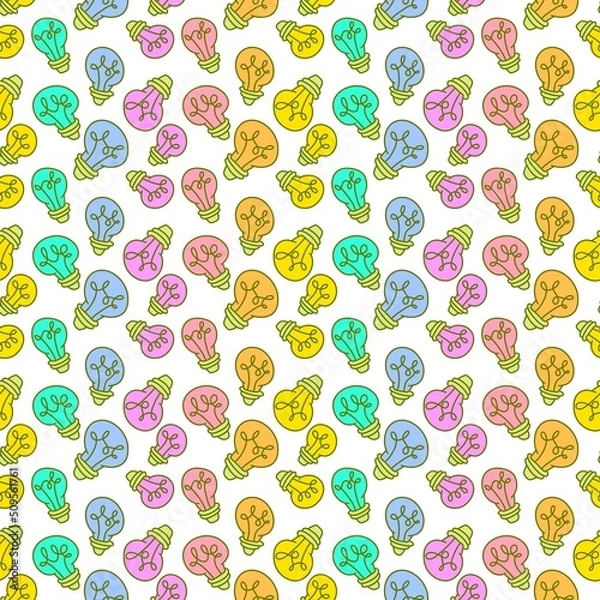 Obraz Kids seamless bulb and idea pattern for fabrics and wrapping paper and notebooks and packaging and textiles