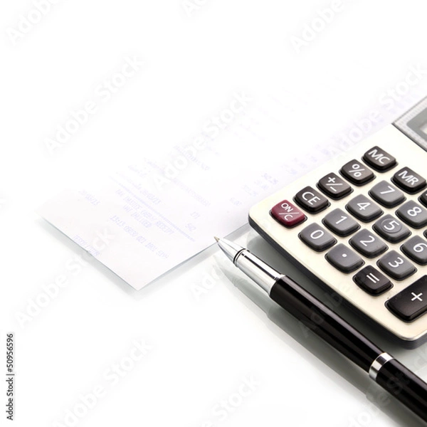 Fototapeta Calculator With pen and Shopping list