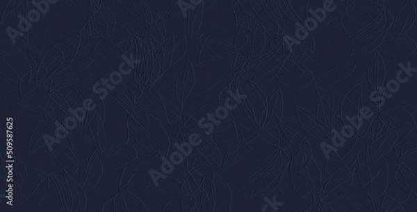Fototapeta Tekstura z motywem wypukłych liści w kolorze granatowym. Grafika cyfrowa przeznaczona do druku na tkaninie, ozdobnym papierze, tapecie, płytkach ceramicznych.