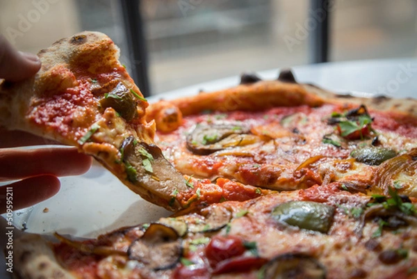 Fototapeta Roasted vegetable cheese pizza