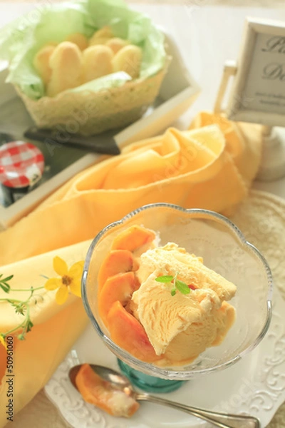Obraz ピーチアイスクリームとクッキー