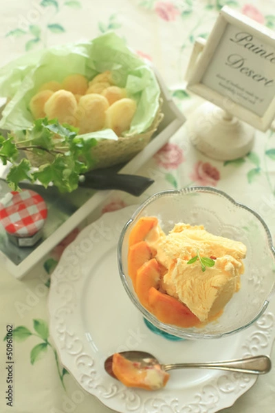 Obraz ピーチアイスクリームとクッキー