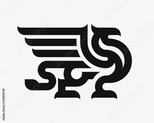 Fototapeta Winged griffin modern logo. Heraldic gryphon emblem design editable for your business. Vector illustration.