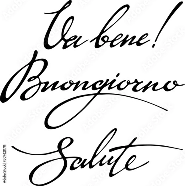 Obraz Vector set: words in italian language. Ok, hello, health. Isolated black on white. Lettering. Elements for design card, poster.