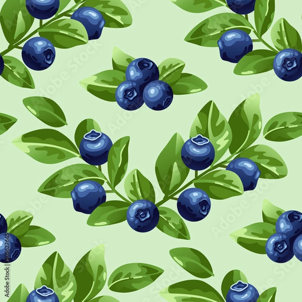 Obraz A pattern of blueberries on a green background