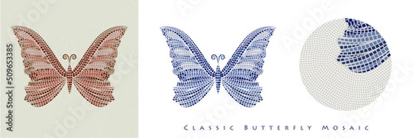 Obraz Decorative butterfly mosaic made with tesserae in the old classic style of Mediterranean Greco-Roman art.