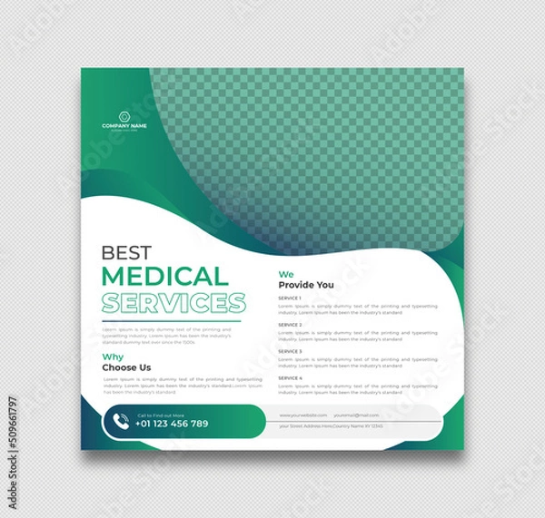 Fototapeta Healthcare post template. Medical promotion square web banner.