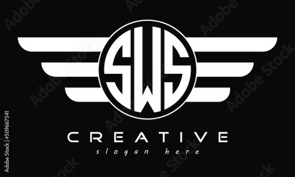 Fototapeta SWS three letter initial letter logo in circle with wings vector template.