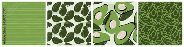 Fototapeta  Fresh avocado seamless pattern. Colorful abstract keto diet ingredient, healthy fruit product packaging background or kitchen textile print in green and mint colors.