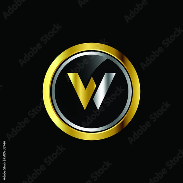 Fototapeta Premium luxury Vector elegant gold and silver font Letter W Template for company logo with monogram element 3d Design 