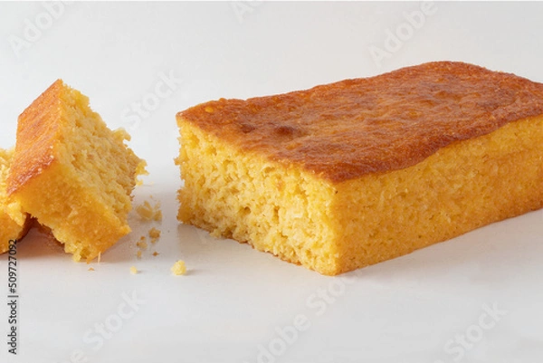 Fototapeta Sliced corn cake. Selective focus.