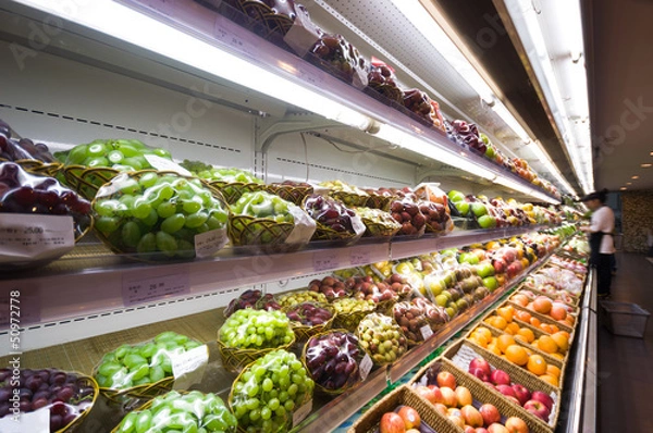 Obraz Shelf with fruits in supermarket