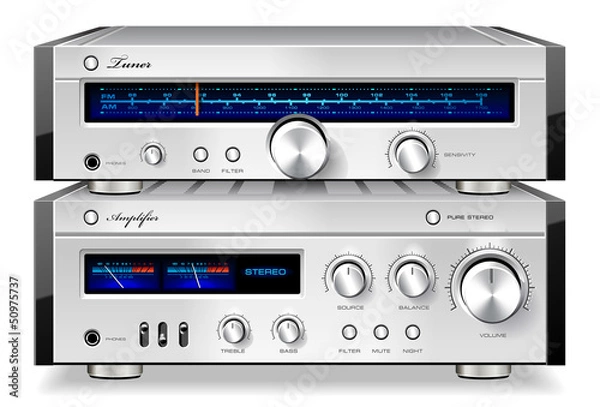 Fototapeta Analog Music Stereo Audio Amplifier and Tuner vintage rack