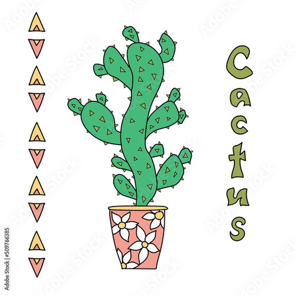 Obraz Doodle illustration with a cactus in a pot.