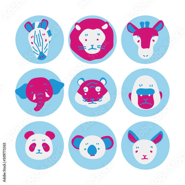 Obraz 動物の顔のイラストのセット