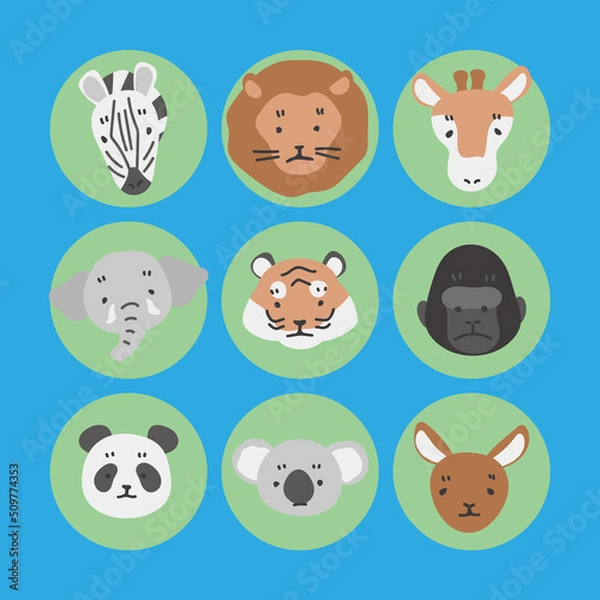 Obraz 動物の顔のイラストのセット