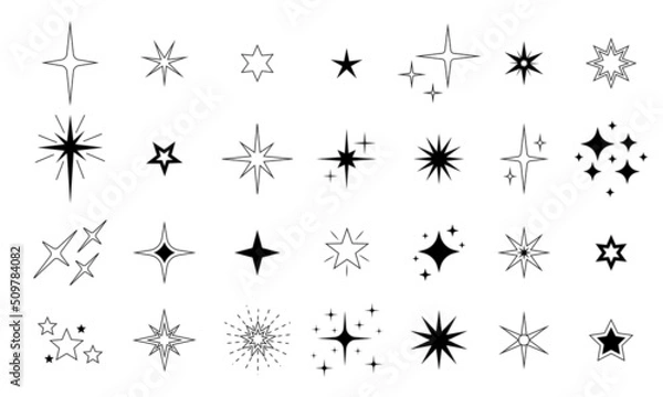 Fototapeta Star icon. Premium quality, favorite shiny and sparkle pictogram, blink glitter and glowing symbol. Vector night sky decorative boho elements isolated set