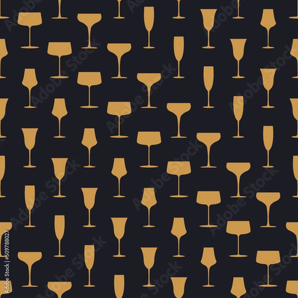 Obraz Glass of champagne seamless pattern in art deco style. Alcohol drink glasses set in style of the 1920s-1930s. Vintage design for print on wrapping paper, wallpaper, fabric. Vector illustration