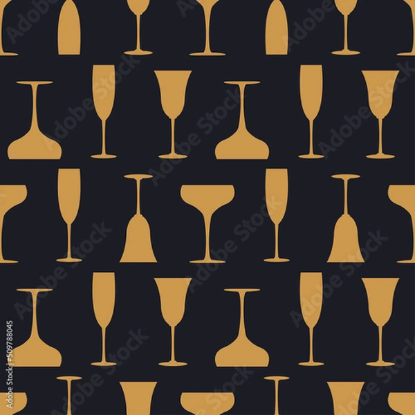 Obraz Glass of champagne seamless pattern in art deco style. Alcohol drink glasses set in style of the 1920s-1930s. Vintage design for print on wrapping paper, wallpaper, fabric. Vector illustration