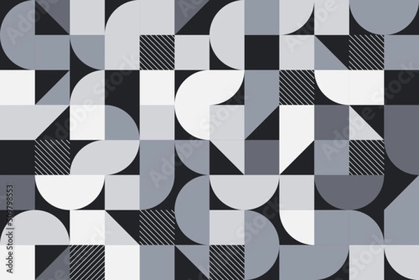 Fototapeta The flat grey geometric seamless pattern design. Abstract grid geometric shapes repeating background in the retro style