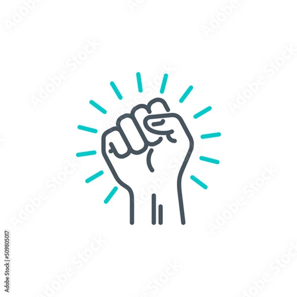 Obraz raised up fist in protest no war single line icon isolated on white. Perfect outline symbol raised up fist in revolution riot. freedom power design element with editable Stroke.People rights line icon