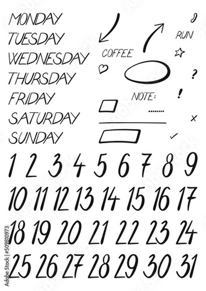 Obraz Set of black vector design elements for diary, notebook